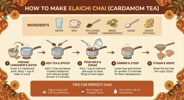 A step-by-step infographic for making elaichi chai