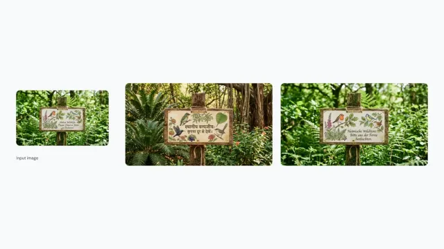 A small illustrated wildlife sign, shown in English and then localized to an Indian setting with Hindi text